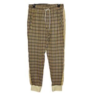 Jian Wang Men plaid track jogger pants Yellow Black NWOT -M- 30W Stretchy B59